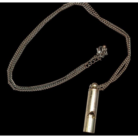 Vintage Nostalgic Metal Whistle Pendant Necklace - Picture 1 of 6